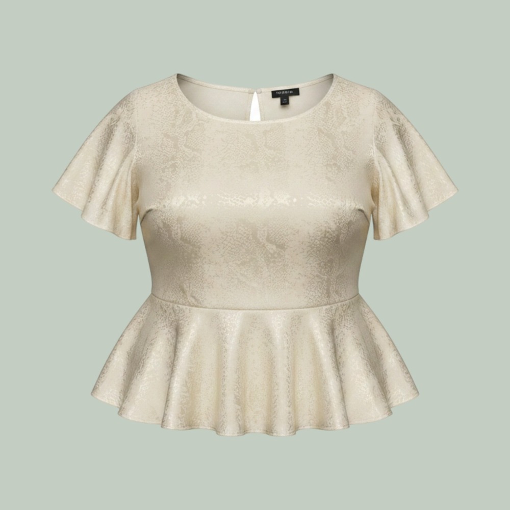 Torrid Ivory Satin Snakeskin Jacquard Peplum Blouse Plus Size 3 3X Cream Top